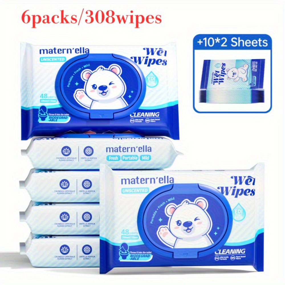 Flushable Wet Wipes with Probiotics, Plant-Based Fibers, Fragrance Free, Sewer Safe, & Thick Disposable Butt Wipes for Adults
