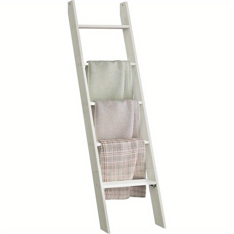 Blanket Ladder Shelf 5-Tier Freestanding Wood Ladder Rack for Blankets Towels Books Decor for Laundry Rooms, Closets and Home Organization