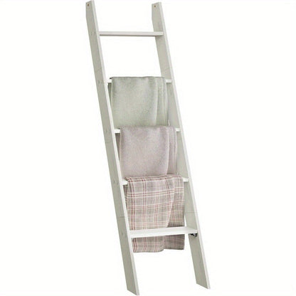 Blanket Ladder Shelf 5-Tier Freestanding Wood Ladder Rack for Blankets Towels Books Decor for Laundry Rooms, Closets and Home Organization