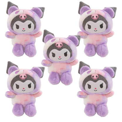 Sanrio Tie Dye Plush Set of 5, Kawaii Hello Kitty Kuromi My Melody Cinnamoroll Gudetama Stuffed Animals