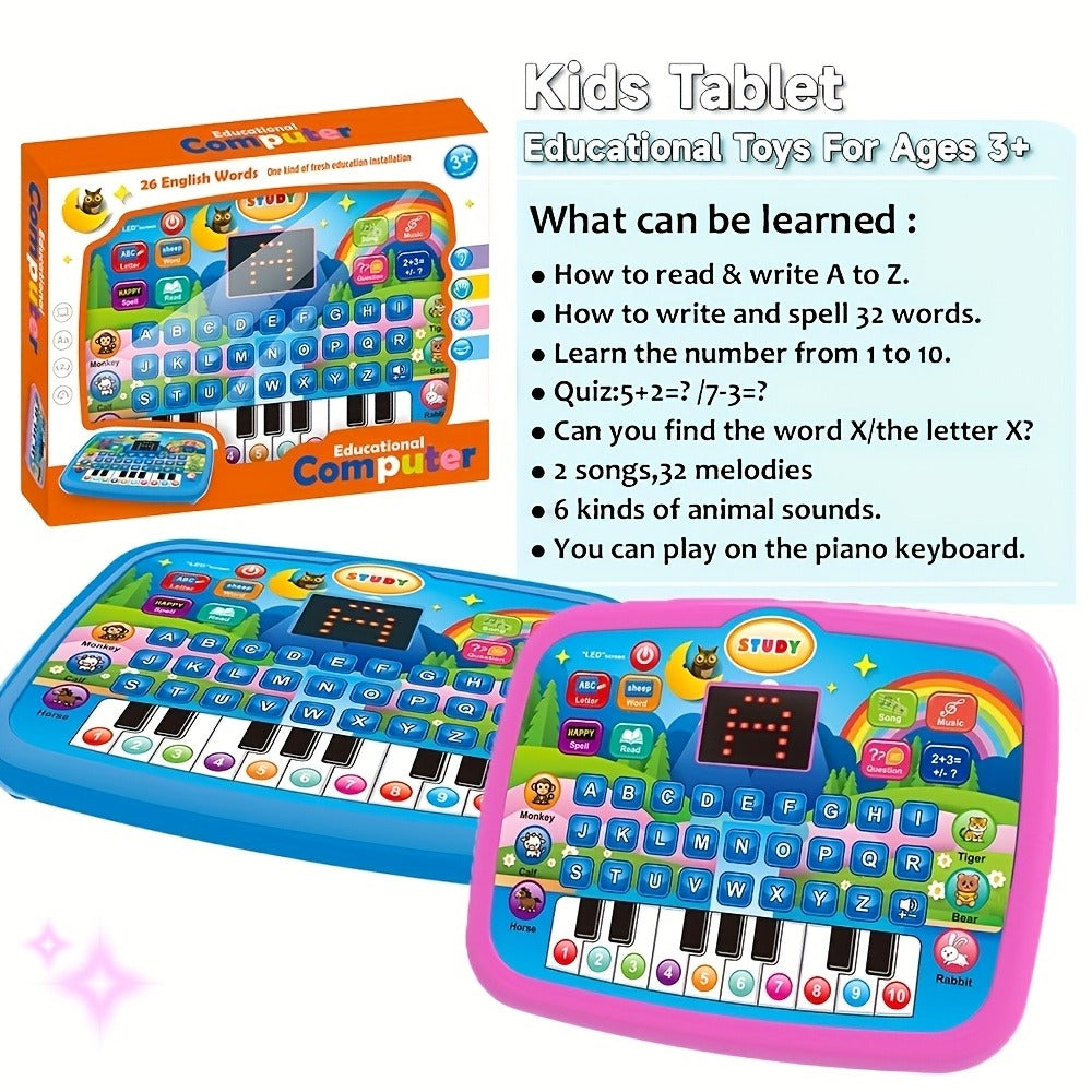 Educational Learning Tablet for Kids Ages 3-6, Multifunctional Alphabet Numbers Music Animal Sounds & Piano Toy