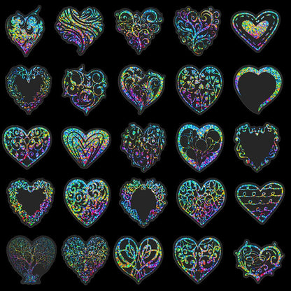 Holographic Heart Stickers 50pcs Laser Sparkling Love Decals for Laptop Phone Water Bottle Guitar Car Luggage