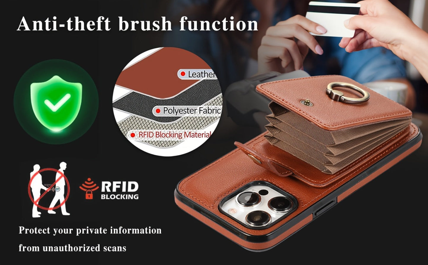 Phone Case Wallet with 2-3 Card Holder and Fold-Out Kickstand for Selected iPhone 12-16 Model Options