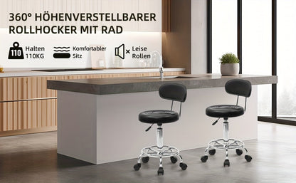 Salon Stool with Back & 360° Swivel, Adjustable Height 18.9", 22.8", Round Padded Cushion Seat, Chrome Base