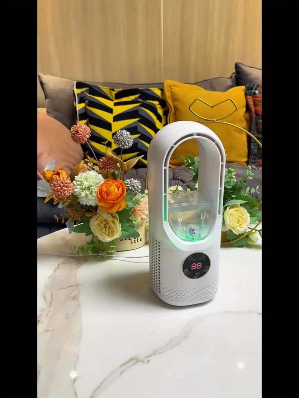Portable Fan USB-Powered Bladeless Tower Model with Water Mist, Remote, Touch Controls and LED Light
