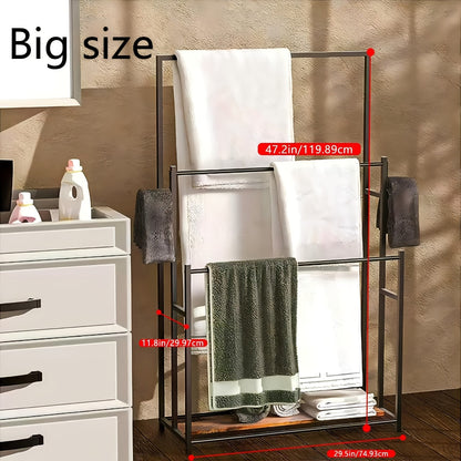 Towel Rack Freestanding 47 Inch Tall 3-Tier Floor Standing Towel Holder for Bathroom Bedroom Pool Outdoor