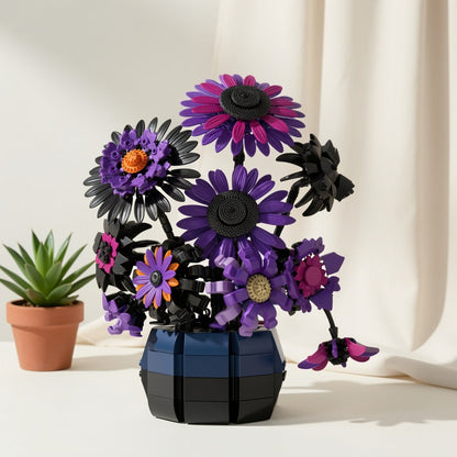 Sunflower Building Blocks Bouquet Set for Adults – Purple Van Gogh Art Botanical Flower Brick Kit Creative Home Decor Display Model