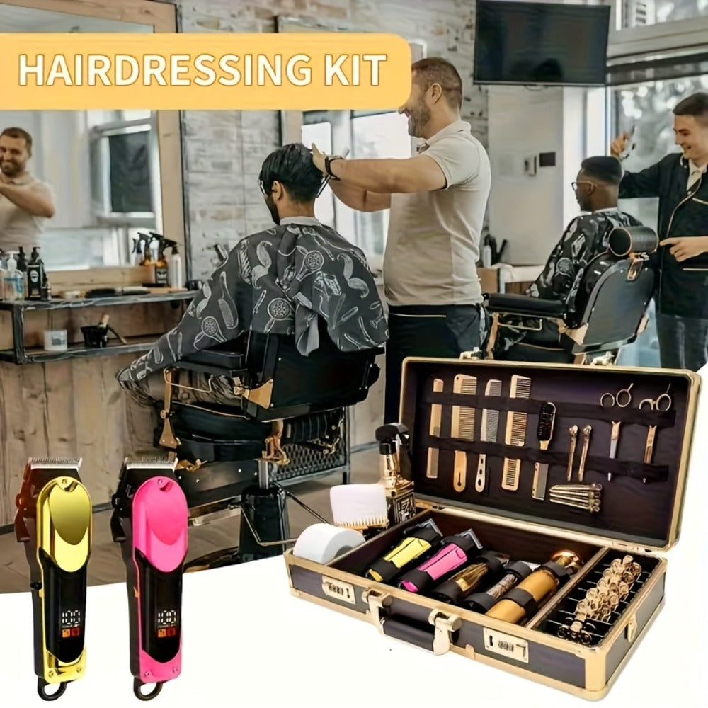 Hair Clipper Cordless USB-Rechargeable Set with Adjustable Blade, Four Guide Combs and Three Style Options