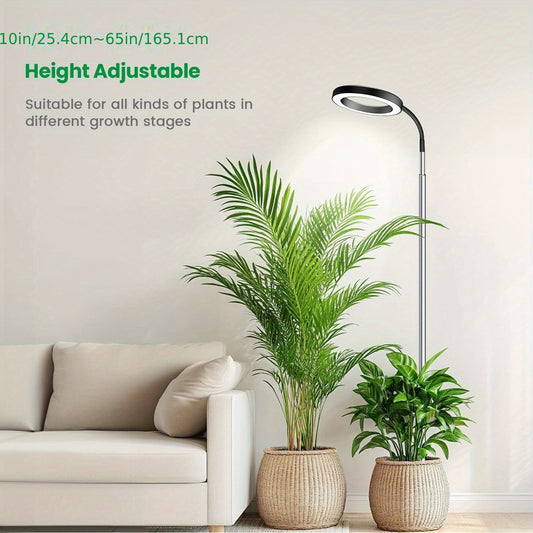 Telescopic Ring LED Plant Lamp with Flexible Gooseneck, 10-65in Pole and Black or White Options