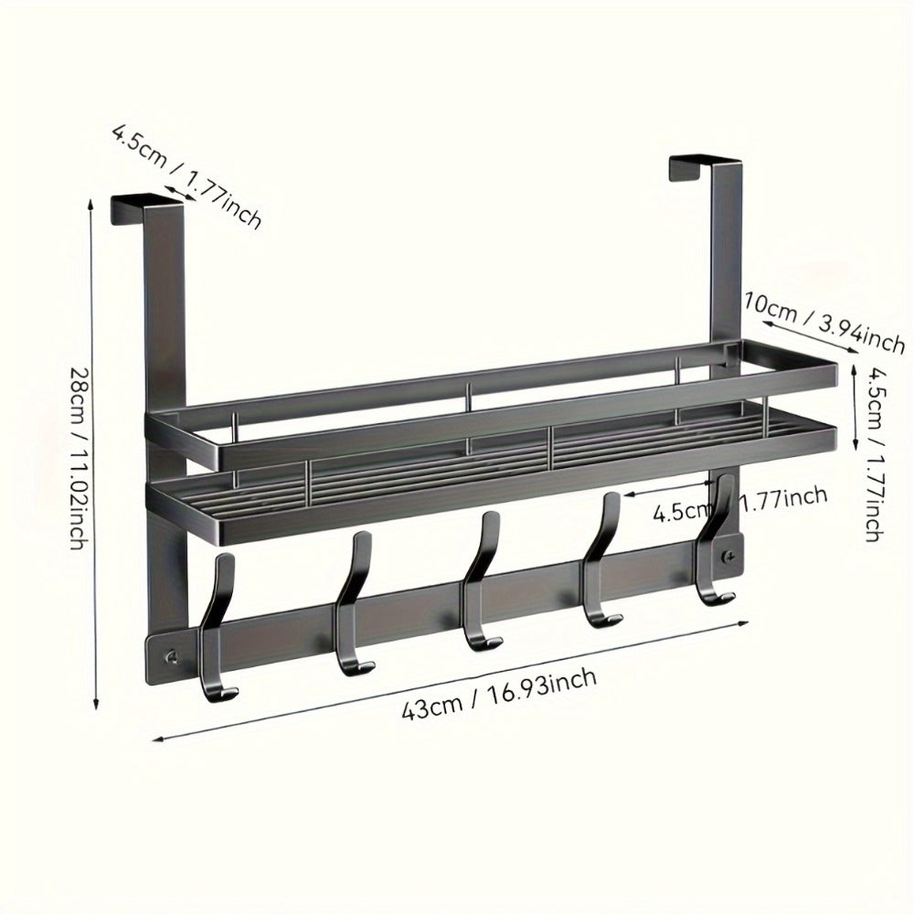 Over-Door Hook Rack with No-Drill Metal Design, Four to Six Hooks and Grey or Black Options for Home Organization