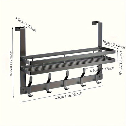Over-Door Hook Rack with No-Drill Metal Design, Four to Six Hooks and Grey or Black Options for Home Organization