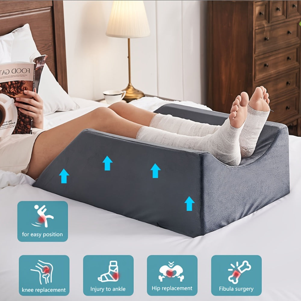 Leg Elevation Pillow Memory Foam Wedge Knee Ankle Support Foot Rest Pillow with Handles Blood for Entryways, Bedrooms and Living Spaces