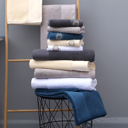 Embroidered Cotton Towel Set 3-Piece – 400g/㎡ Soft Absorbent Lint-Free Bath Towel Hand Towel Set for Home Spa Salon