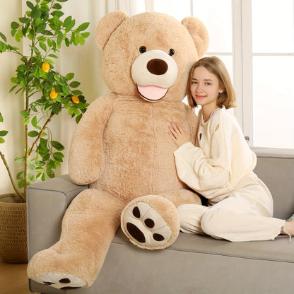 59-Inch Giant Apricot Teddy Bear with Life-Size Seated Design and Oversized Paw Pads for Gifting