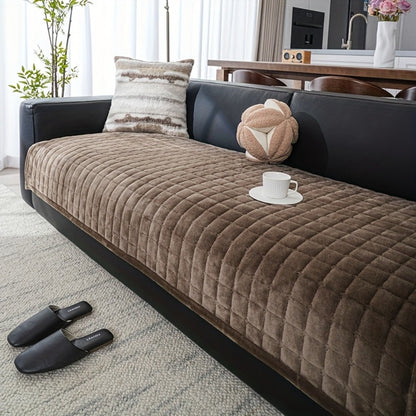 Sofa Cushion Cover Flannel Non-Slip Bohemian Style Soft Plush Couch Cover – Machine Washable Solid Color Slipcover for 2/3/4-Seater Sofa
