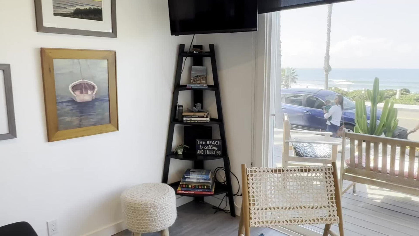 White Five-Tier Ladder-Style Freestanding Corner Shelf, Approximately 110 cm High and 34 cm Wide