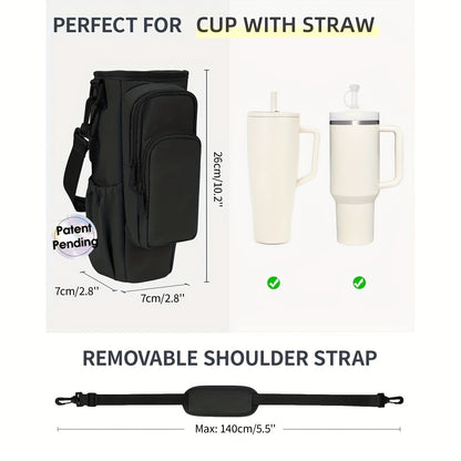 Insulated Water Bottle Carrier Bag for 30-40oz Bottles – Adjustable Shoulder Strap, Phone Pocket & Straw Cover