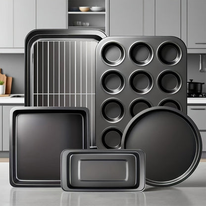 Mixed-Color Bakeware Set with 2–18 Pieces, Cake and Muffin Pans, Trays, Racks and Tools Pictured