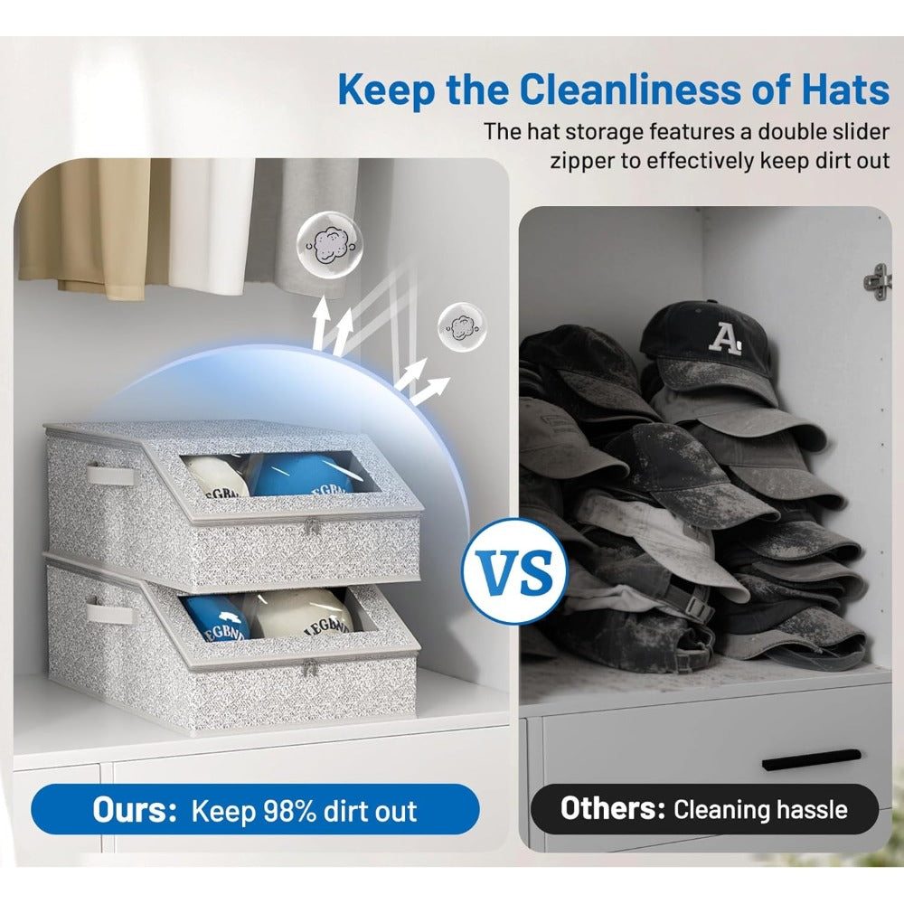 Baseball Cap Organizer for Closet, Large Hat Storage Box Holds 24 Ball Caps, Clear Window, Dustproof