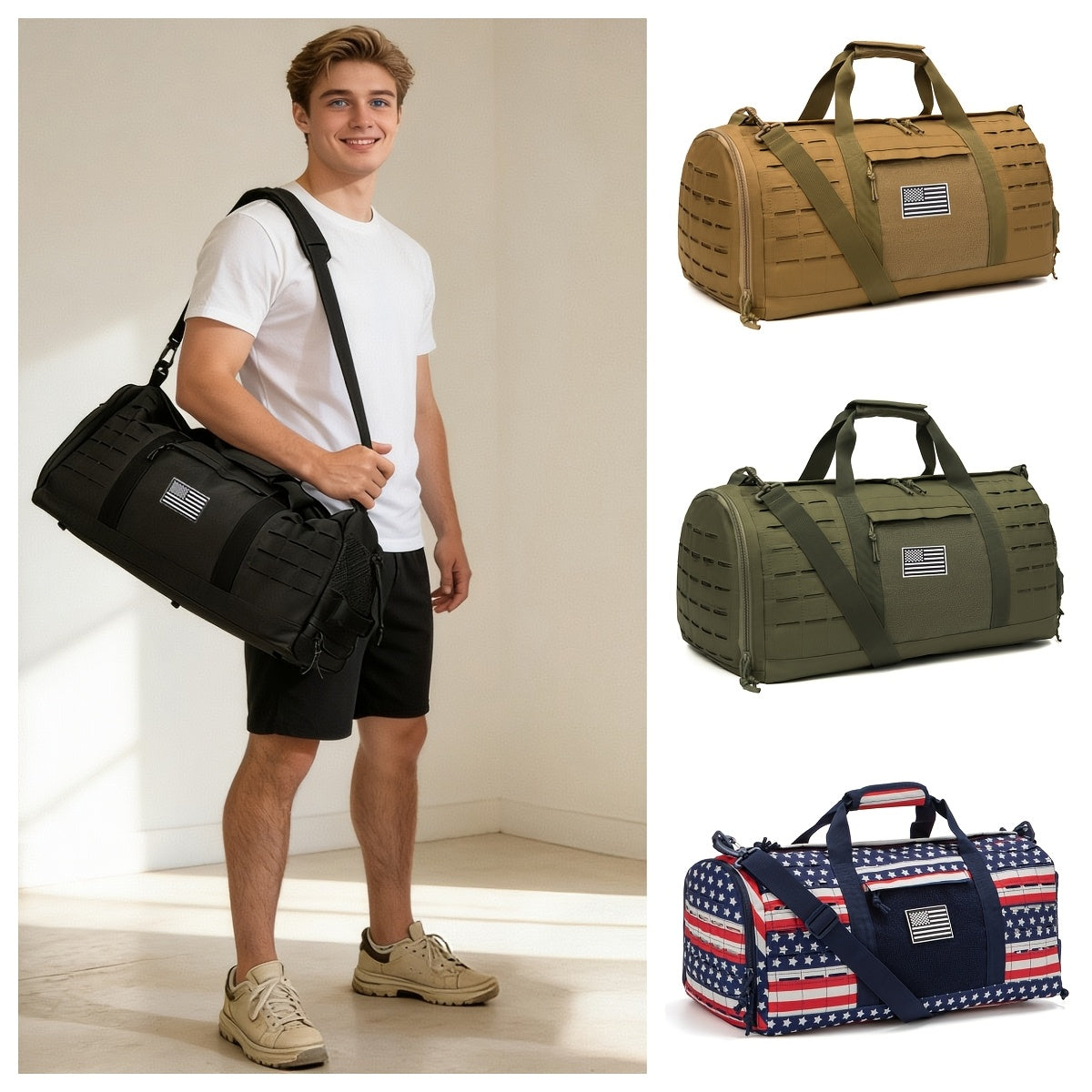 Tactical Duffle Bag 40L for Men Heavy Duty Gym Bag with Shoe Compartment Laptop Pocket Waterproof Sport Travel Bag Weekender Overnight Bag