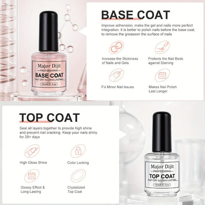 Nail Base Coat and Top Coat Kit – High Gloss Long-Lasting Air Dry Non-Gel Nail Care Set with Nutrient Oil & Drying Agent
