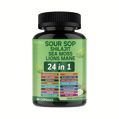 Sea Moss Capsules 24-in-1 Superfood Blend 2238mg with Soursop Shilajit Lion's Mane Graviola