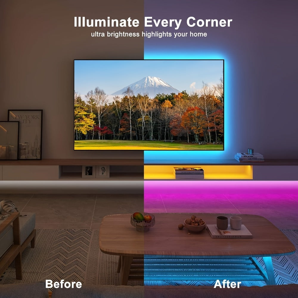 LED Strip Light RGB USB TV Backlight in 13ft or 20ft with 16-Color Remote, Dimming and Marked Cut Points