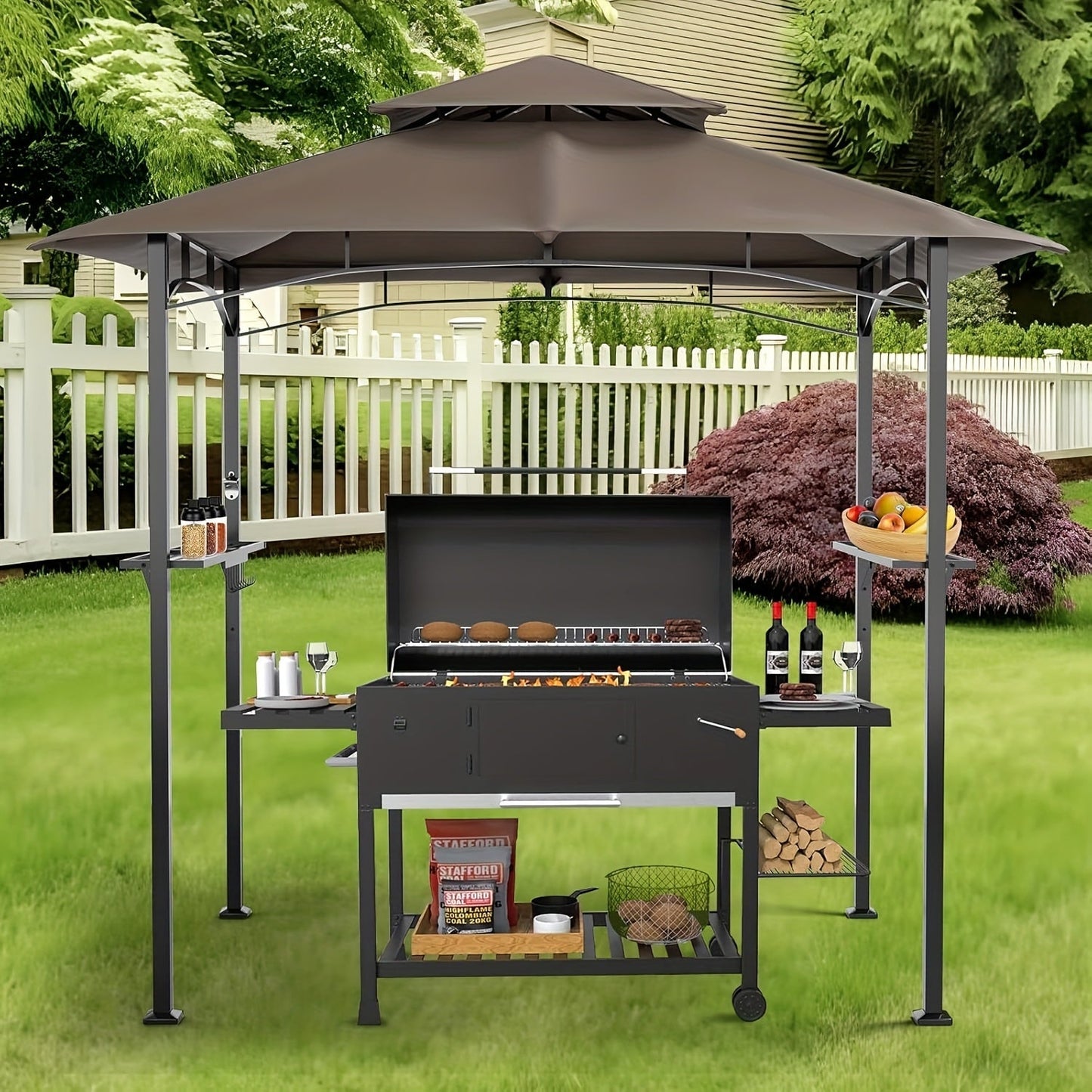 Outdoor Grill Gazebo Double-Tier BBQ Canopy for Grilling, Camping and Outdoor Meals, with the Listed Configuration