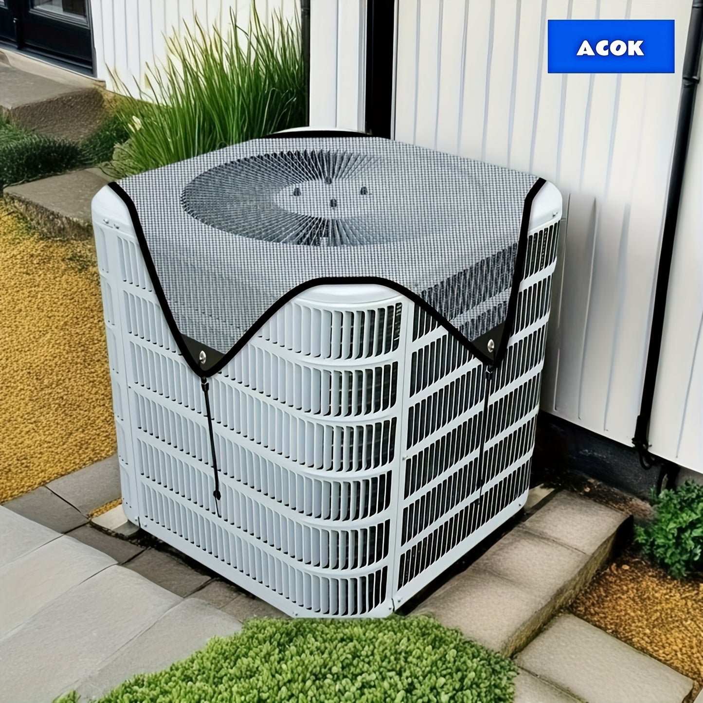 Outdoor Air Conditioner Cover 26"x26", Universal PVC Mesh AC Unit Protector, Prevents Leaves Debris Snow, Weatherproof Outdoor AC Cover