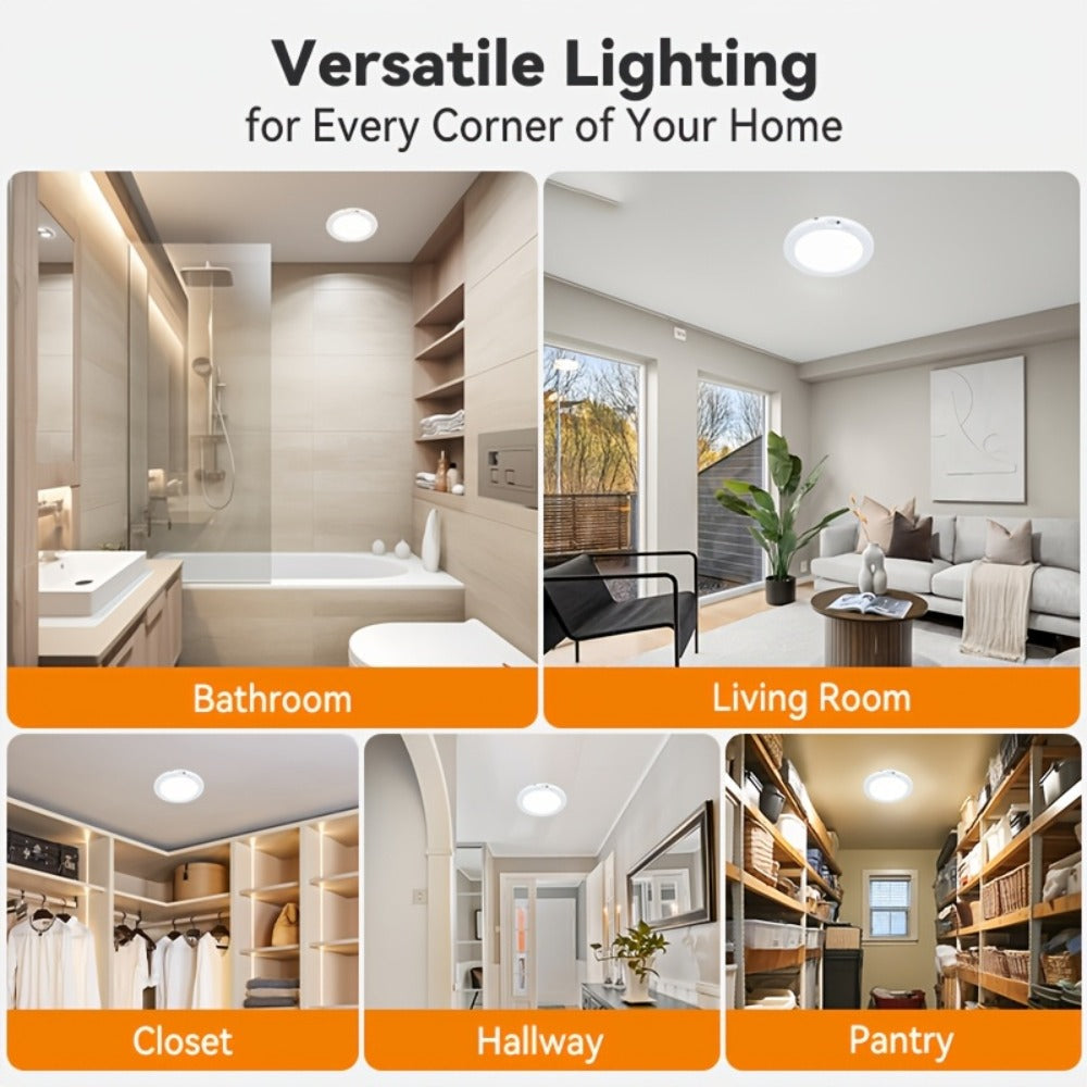 LED Ceiling Light, Wireless Motion Sensor 2 Pack 5500mAh Rechargeable, Remote Control, 3 Brightness Modes