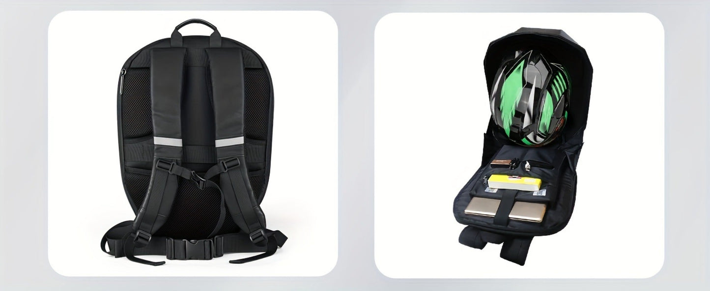 LED Motorcycle Backpack with Display Screen, Hard Shell Helmet Bag, USB Charging Port, 48x48 Dot Matrix Smart Riding Backpack