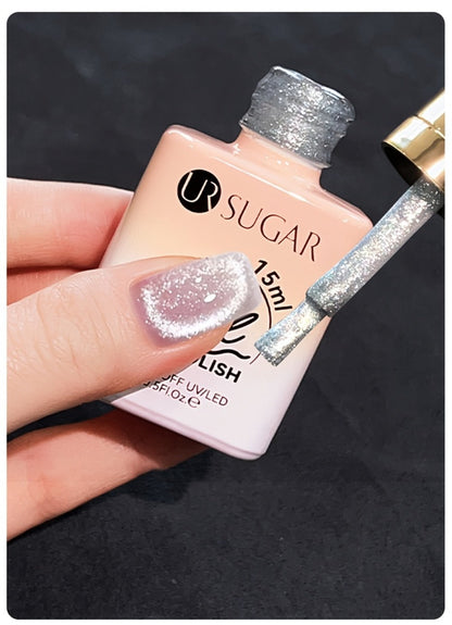White Glitter Cat Eye Gel Polish Set 2pc Sparkling Magnetic with Stick Included | Soak Off UV LED 0.51oz Each Semi-Permanent 3D Nail Art |