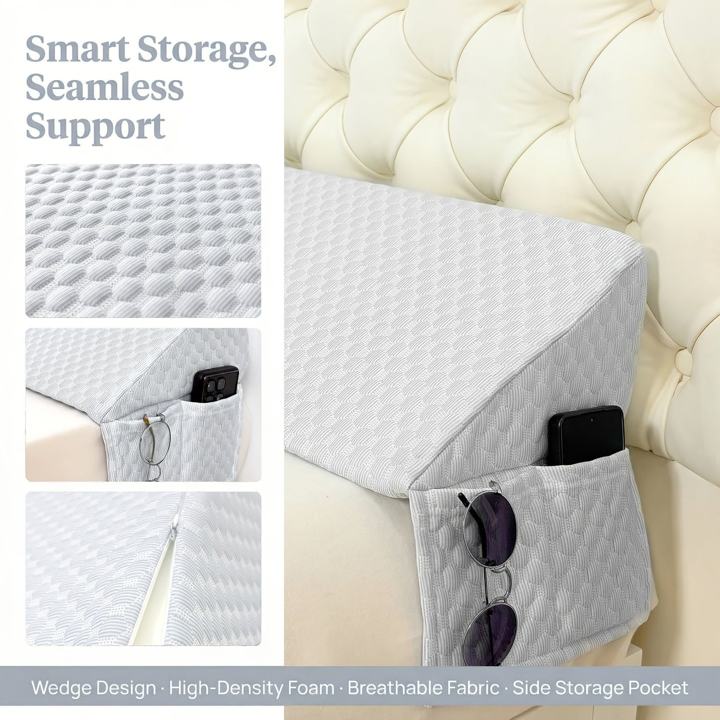 Bed Wedge Pillow Headboard Gap Filler Mattress Wedge Fills 0-7 Inch Gap Between Headboard for Entryways, Bedrooms and Living Spaces