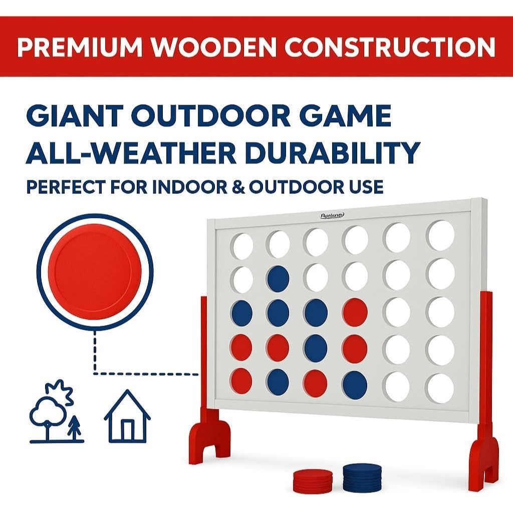 Giant Connect Four Game 1.8FT - Jumbo 4 in a Row Outdoor Lawn Game with 42 Discs & Storage Bag for Adults Kids Family
