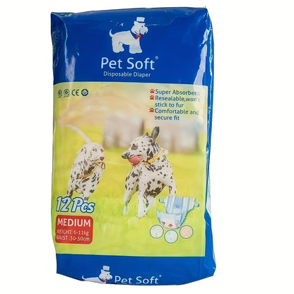 Disposable Dog Diapers – Ultra-Absorbent Leakproof 12-Pack for Male & Female Dogs, Elastic Waistband, 3 Colors