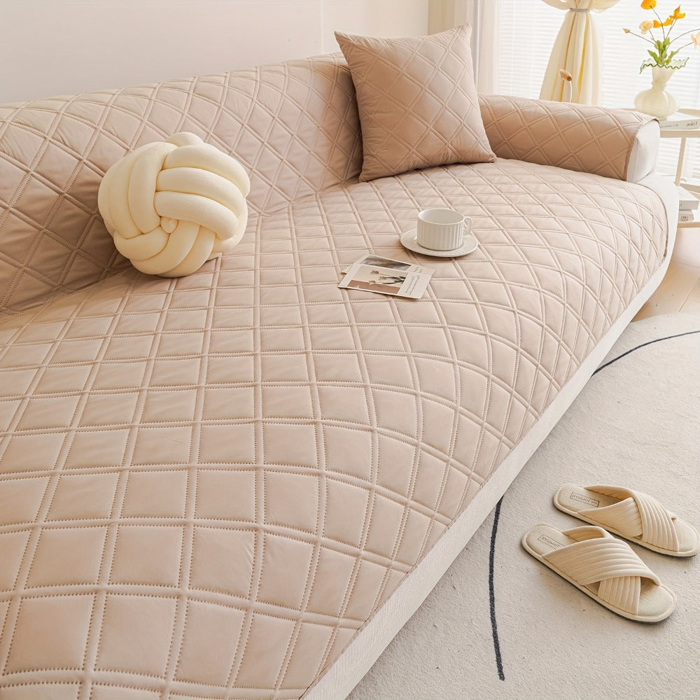 Sofa Cover Three-Piece Soundwave Embossed Set with Sofa Panel, Two Armrest Covers and Backing Mat