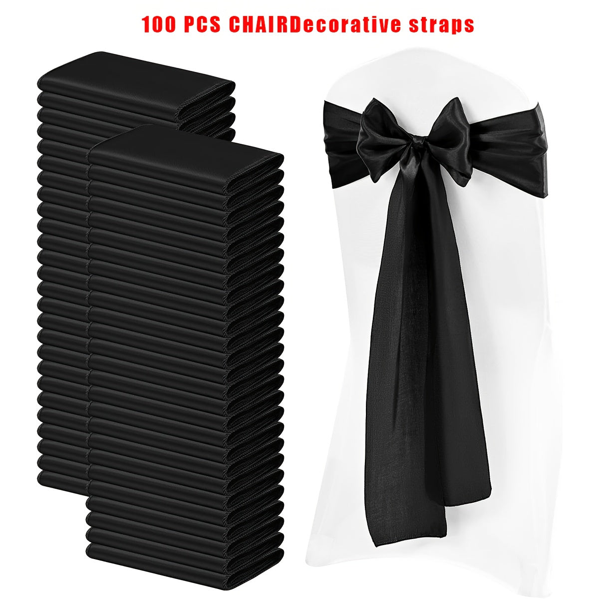 100pcs Satin Chair Sashes Bows for Wedding Banquet Party Event Decoration, 13 Colors, 18×275cm