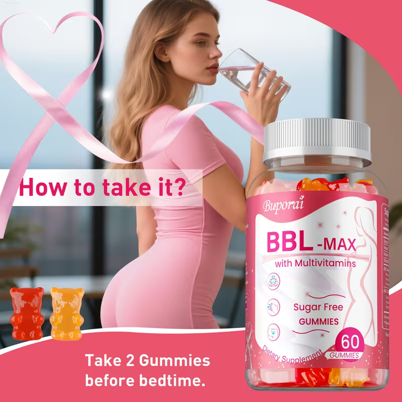 BBL Booty Gummies with Saw Palmetto & Wild Yam for Bath Time, Home Spa and Personal Care, with the Listed Configuration