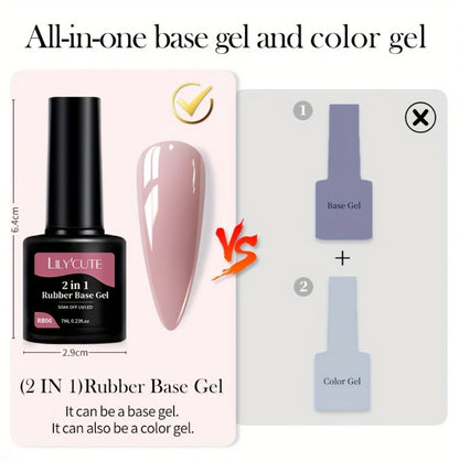 Rubber Base Gel Polish Set 6pcs Nude Pink 2-in-1 Builder Base Coat – Self-Leveling Soak Off UV LED Semi-Permanent Long-Lasting Gel Manicure