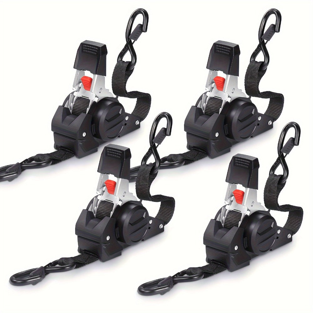Ratchet Tie-Down Straps with Auto-Retract & Speed Control – Heavy-Duty Cargo Securing Kit with Hooks & Storage Bag | Motorcycle Transport