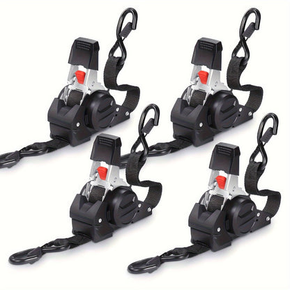 Ratchet Tie-Down Straps with Auto-Retract & Speed Control – Heavy-Duty Cargo Securing Kit with Hooks & Storage Bag | Motorcycle Transport