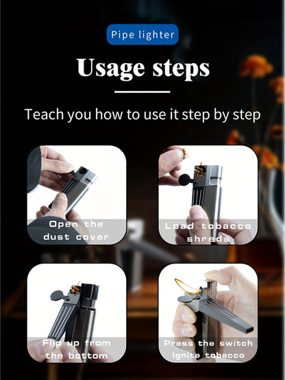 Folding Pipe Lighter Refillable 2-in-1 with Adjustable Flame, Metal-Crafted Durable Design, Gift Box Included