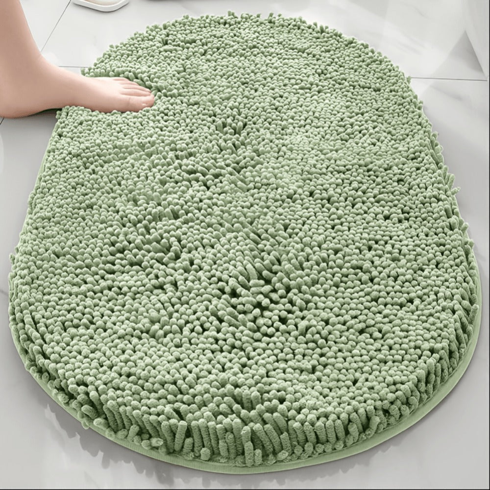 Oval Chenille-Style Bath Mat with Five Color Designs and 40 × 60 to 63 × 95 cm Size Options