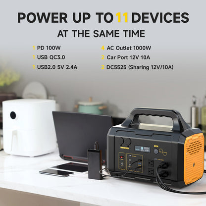 Portable Power Station 1075Wh/294Wh – 1000W/300W Solar Generator, Lithium Battery, 120V AC Outlet, for RV, Camping, Hiking