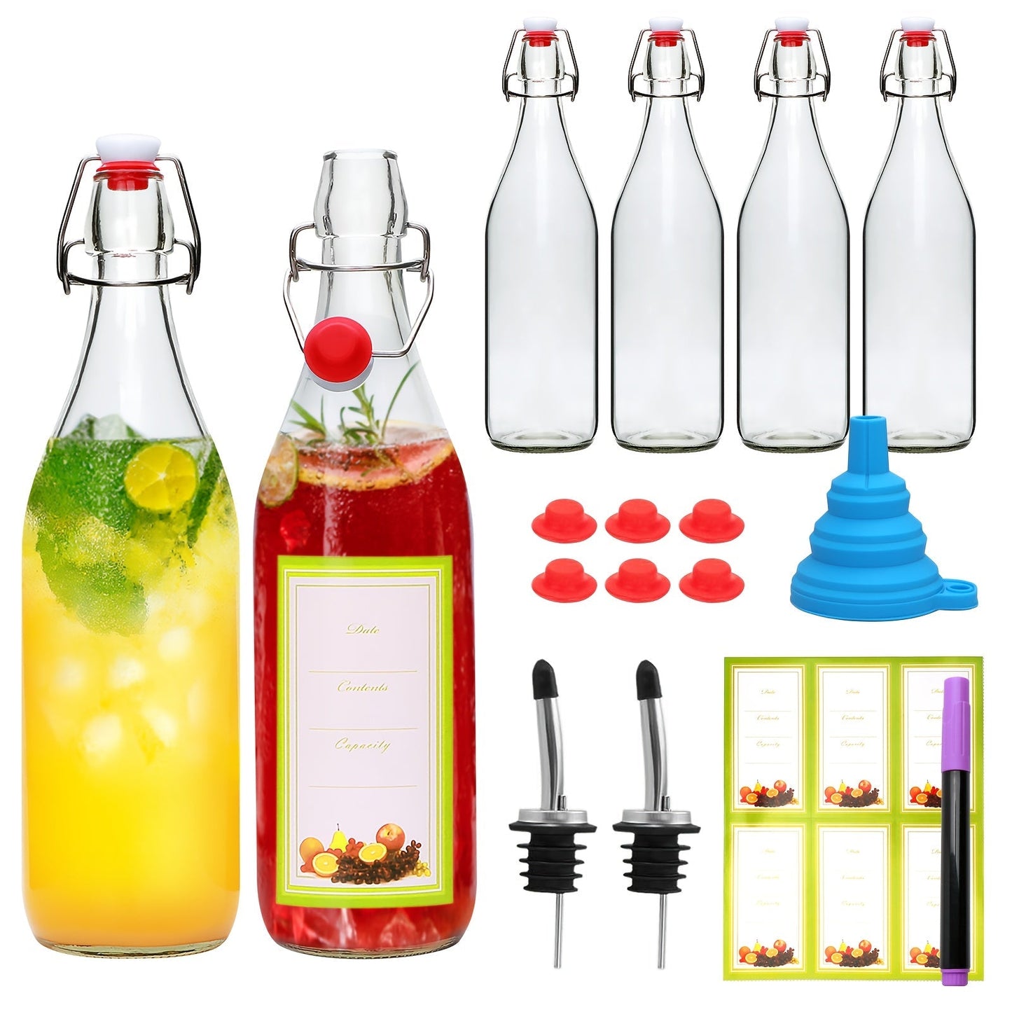 Flip Top Glass Bottles with Stopper 16oz, Airtight Swing Top Bottle for Kombucha, Juice, Vinegar