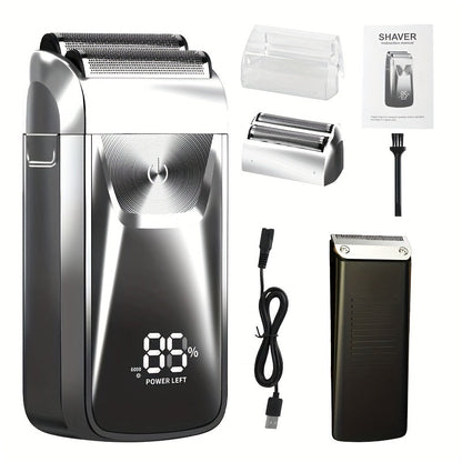 Bald Head Shaver & Beard Trimmer 2-in-1 Electric USB Rechargeable – Aluminum Foil Razor Professional Hair Clipper Grooming Tool for Men