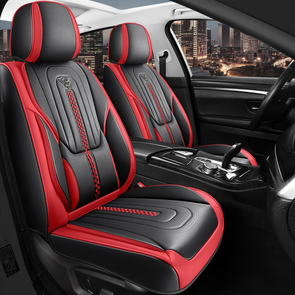Contoured Front Car Seat Cushion Covers with Headrest Pads in Four Two-Tone Color Option Sets