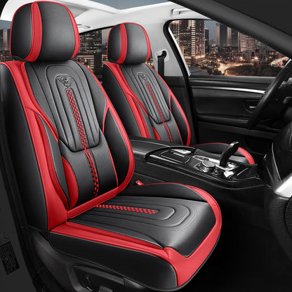 Contoured Front Car Seat Cushion Covers with Headrest Pads in Four Two-Tone Color Option Sets
