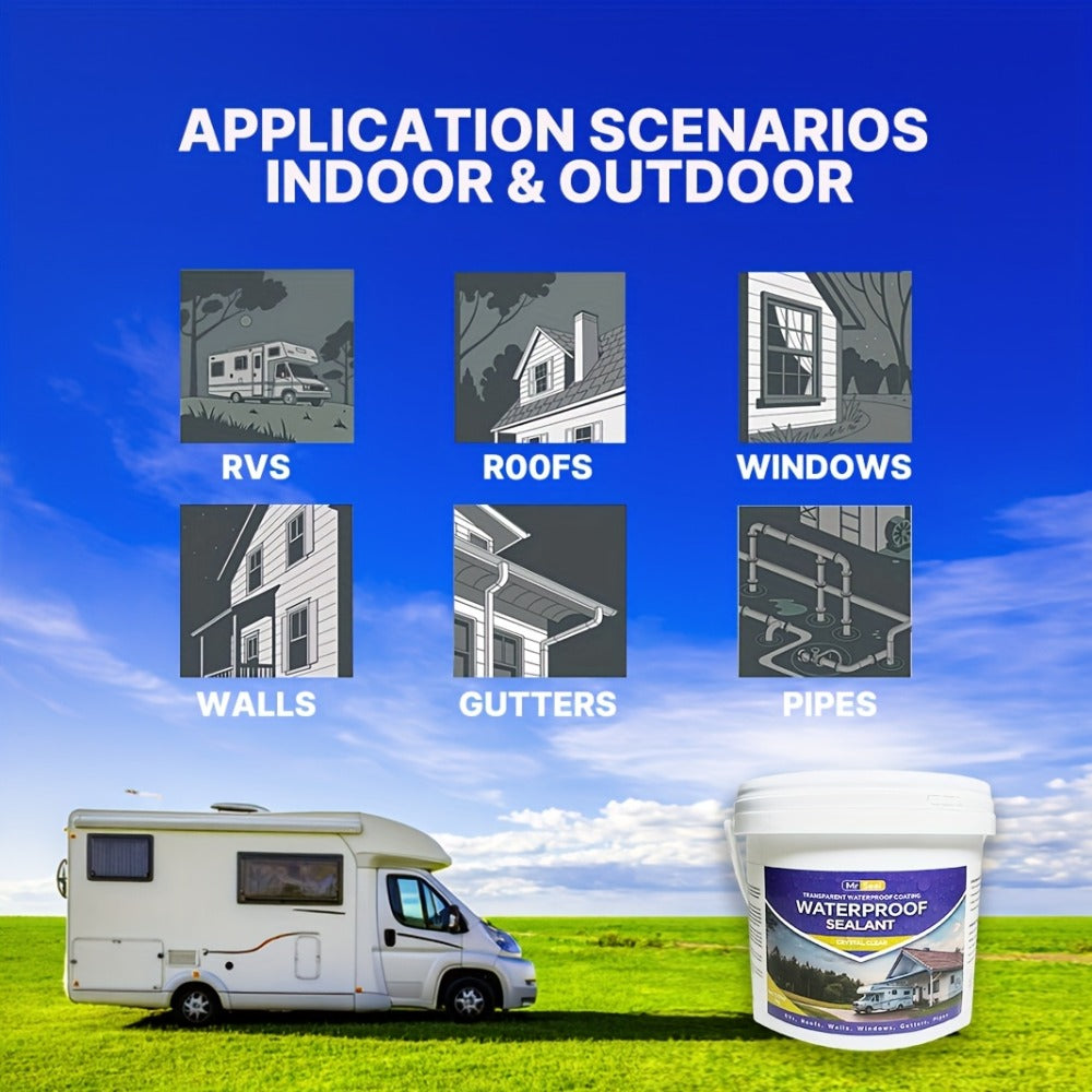 RV Waterproof Sealant 4.41LB – Flexible Clear Roof & Gutter Sealant Covers 160 Sq Ft | Multi-Surface Water-Based Coating for RV