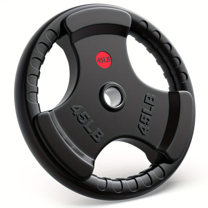 Tri-Grip Weight Plates with Three Hand Openings and 25, 35 or 45 lb Options for Barbell Training